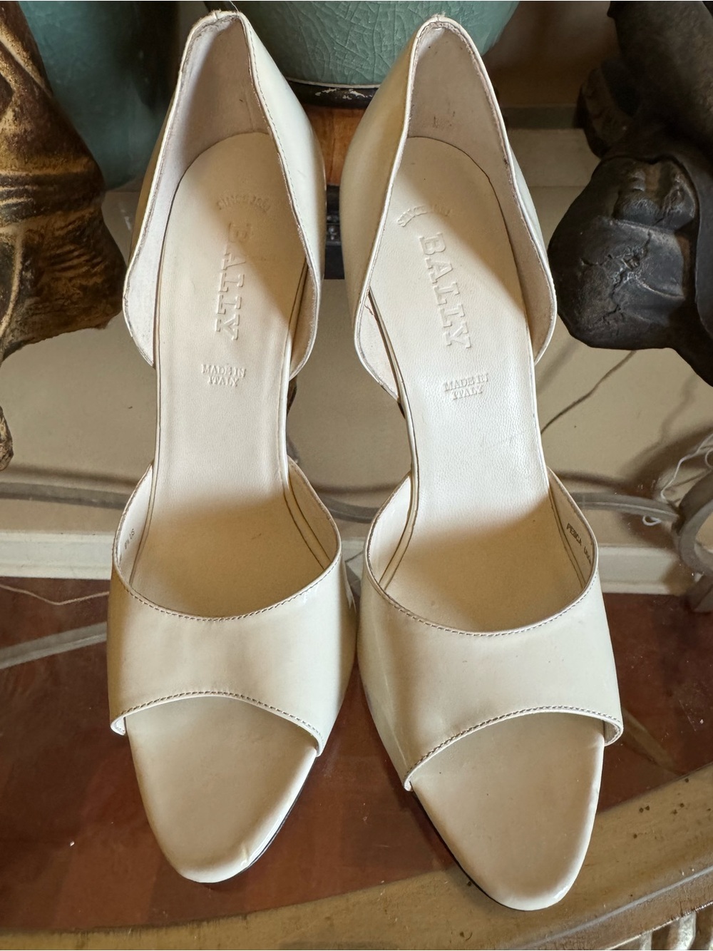 Bally Cream Open-Toe Leather Heels